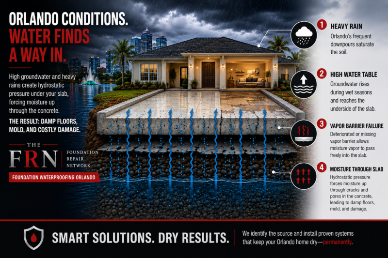 Foundation waterproofing conditions in Orlando Florida